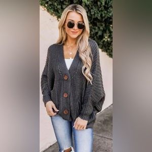 Pink Lily Sundown Awaits Knit Charcoal Cardigan